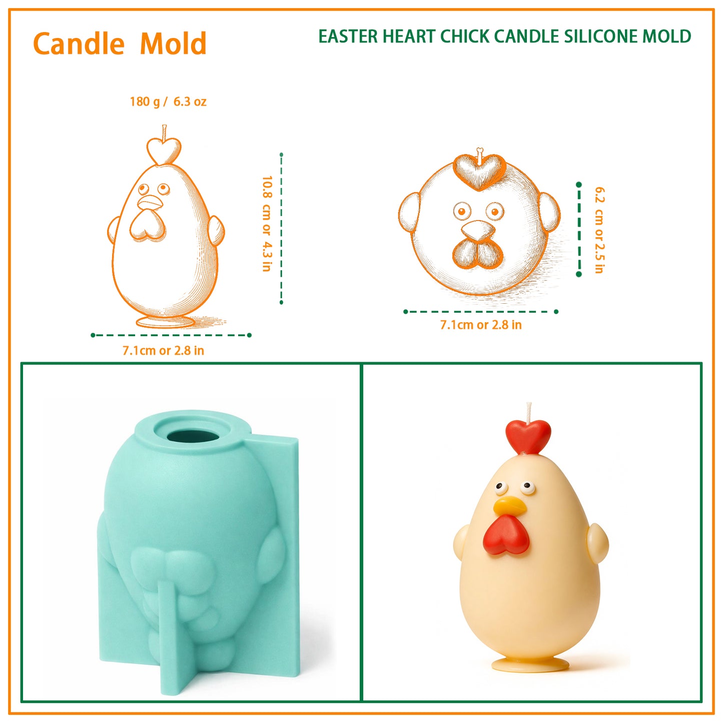 Easter Heart Chick Candle Silicone Mold
