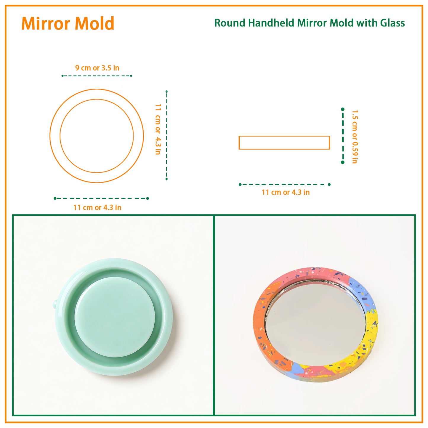 Round Handheld Mirror Mold with Class